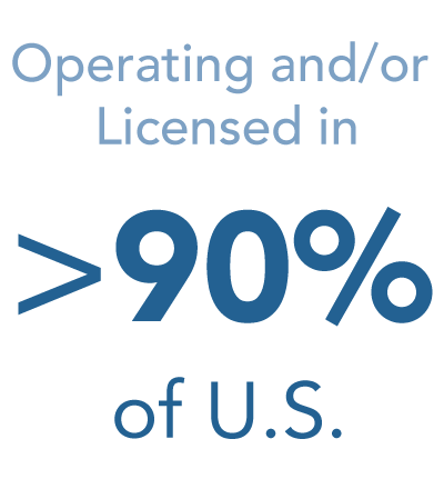 Operating and/or Licensed in 90% of U.S.